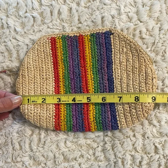NWT 🏳️‍🌈 Mar Y Sol Straw Mulitcolored Clutch with Pom Pom